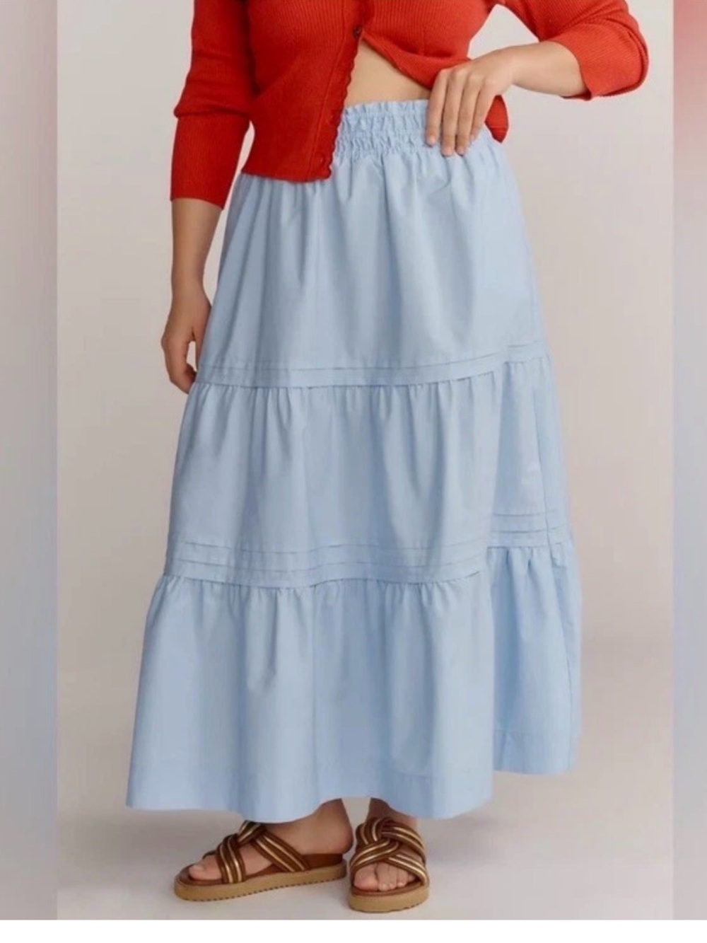 Anthropologie The Somerset Tiered Maxi Skirt Sky size 3x plus smocked waist